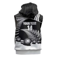 Custom New Zealand Silver Fern Petanque Sleeveless Zip Hoodie Aotearoa Maori Pattern