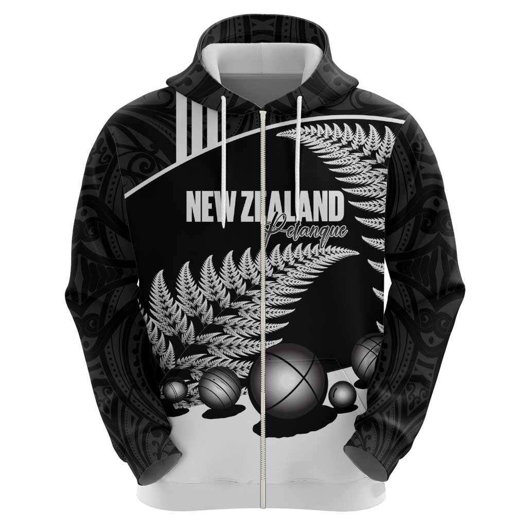 Custom New Zealand Silver Fern Petanque Zip Hoodie Aotearoa Maori Pattern