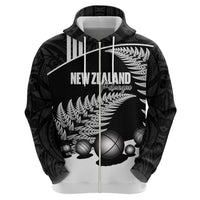 Custom New Zealand Silver Fern Petanque Zip Hoodie Aotearoa Maori Pattern