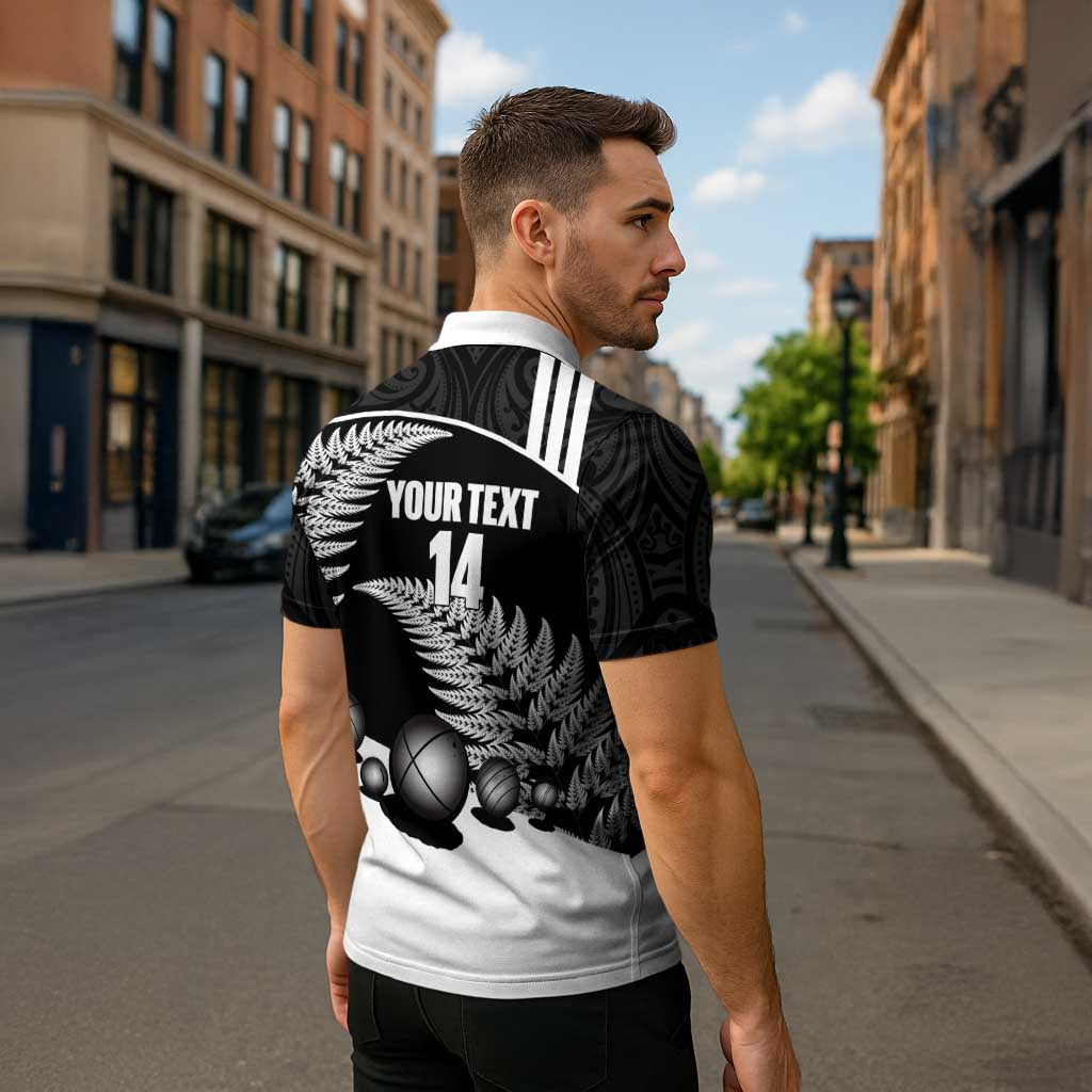 Custom New Zealand Silver Fern Petanque Zipper Polo Shirt Aotearoa Maori Pattern