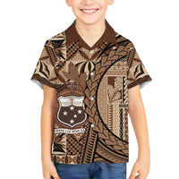 Samoa Siapo Family Matching Long Sleeve Bodycon Dress and Hawaiian Shirt Happy Independence Day Vintage Vibes LT14 Son's Shirt Brown - Polynesian Pride
