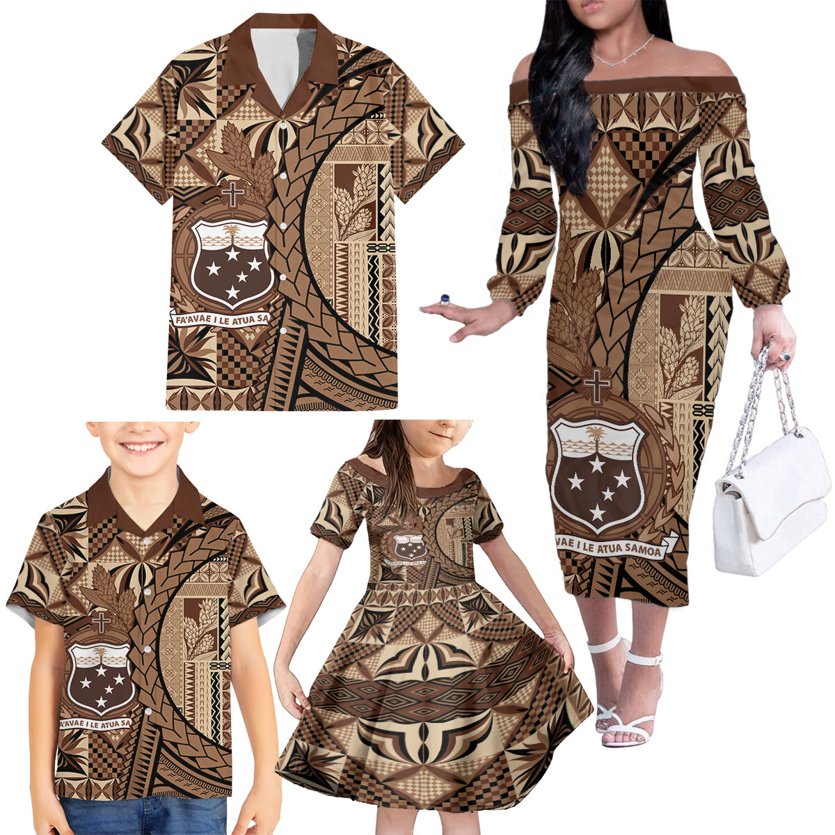 Samoa Siapo Family Matching Off The Shoulder Long Sleeve Dress and Hawaiian Shirt Happy Independence Day Vintage Vibes LT14 - Polynesian Pride