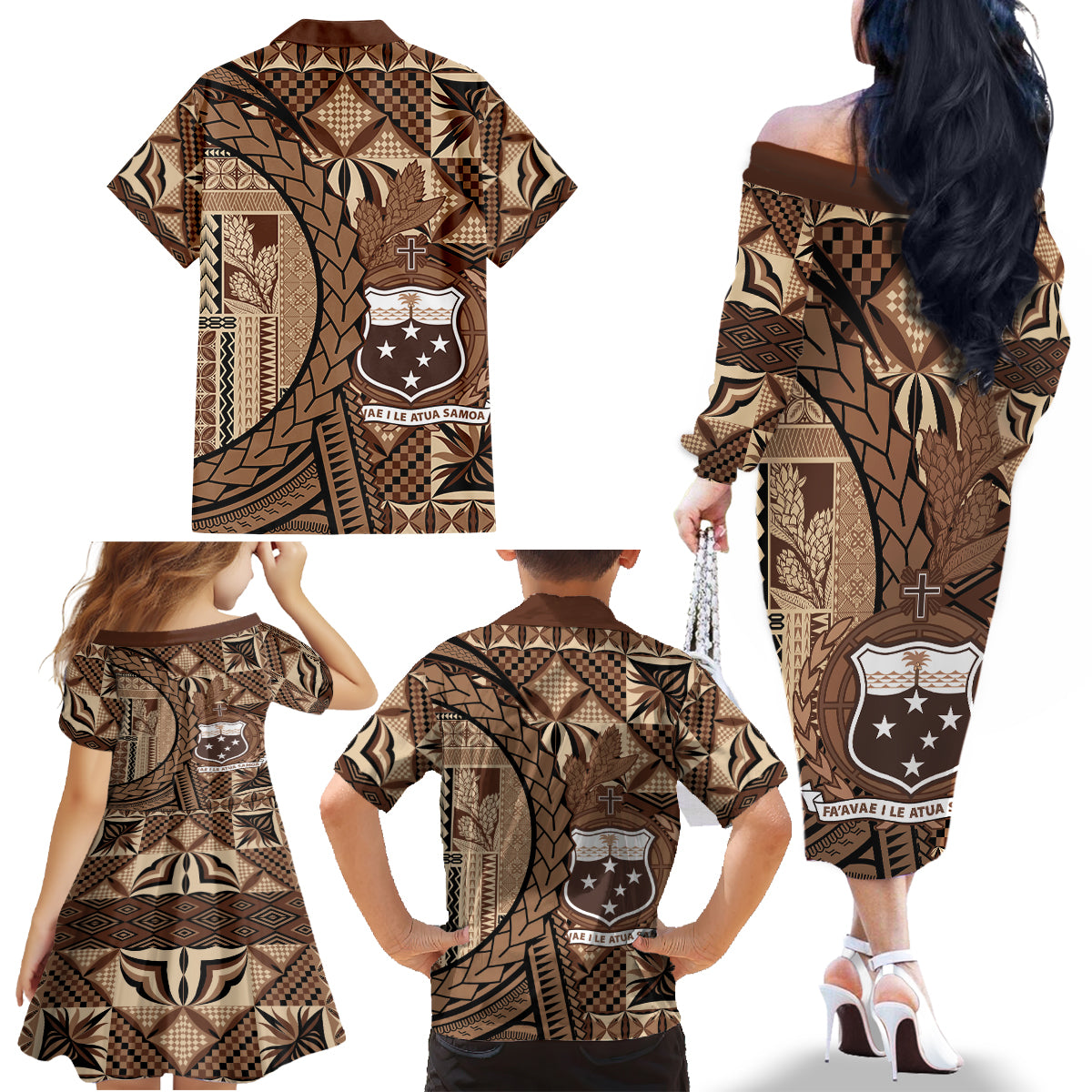 Samoa Siapo Family Matching Off The Shoulder Long Sleeve Dress and Hawaiian Shirt Happy Independence Day Vintage Vibes LT14 - Polynesian Pride