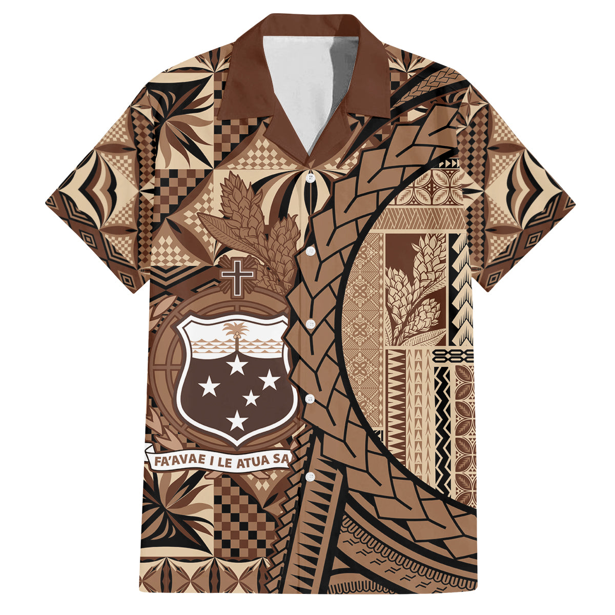 Samoa Siapo Family Matching Off The Shoulder Long Sleeve Dress and Hawaiian Shirt Happy Independence Day Vintage Vibes LT14 Dad's Shirt - Short Sleeve Brown - Polynesian Pride
