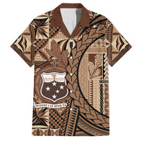 Samoa Siapo Family Matching Off The Shoulder Long Sleeve Dress and Hawaiian Shirt Happy Independence Day Vintage Vibes LT14 Dad's Shirt - Short Sleeve Brown - Polynesian Pride