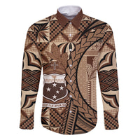 Samoa Siapo Family Matching Off The Shoulder Long Sleeve Dress and Hawaiian Shirt Happy Independence Day Vintage Vibes LT14 Dad's Shirt - Long Sleeve Brown - Polynesian Pride
