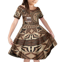 Samoa Siapo Family Matching Short Sleeve Bodycon Dress and Hawaiian Shirt Happy Independence Day Vintage Vibes LT14 Daughter's Dress Brown - Polynesian Pride