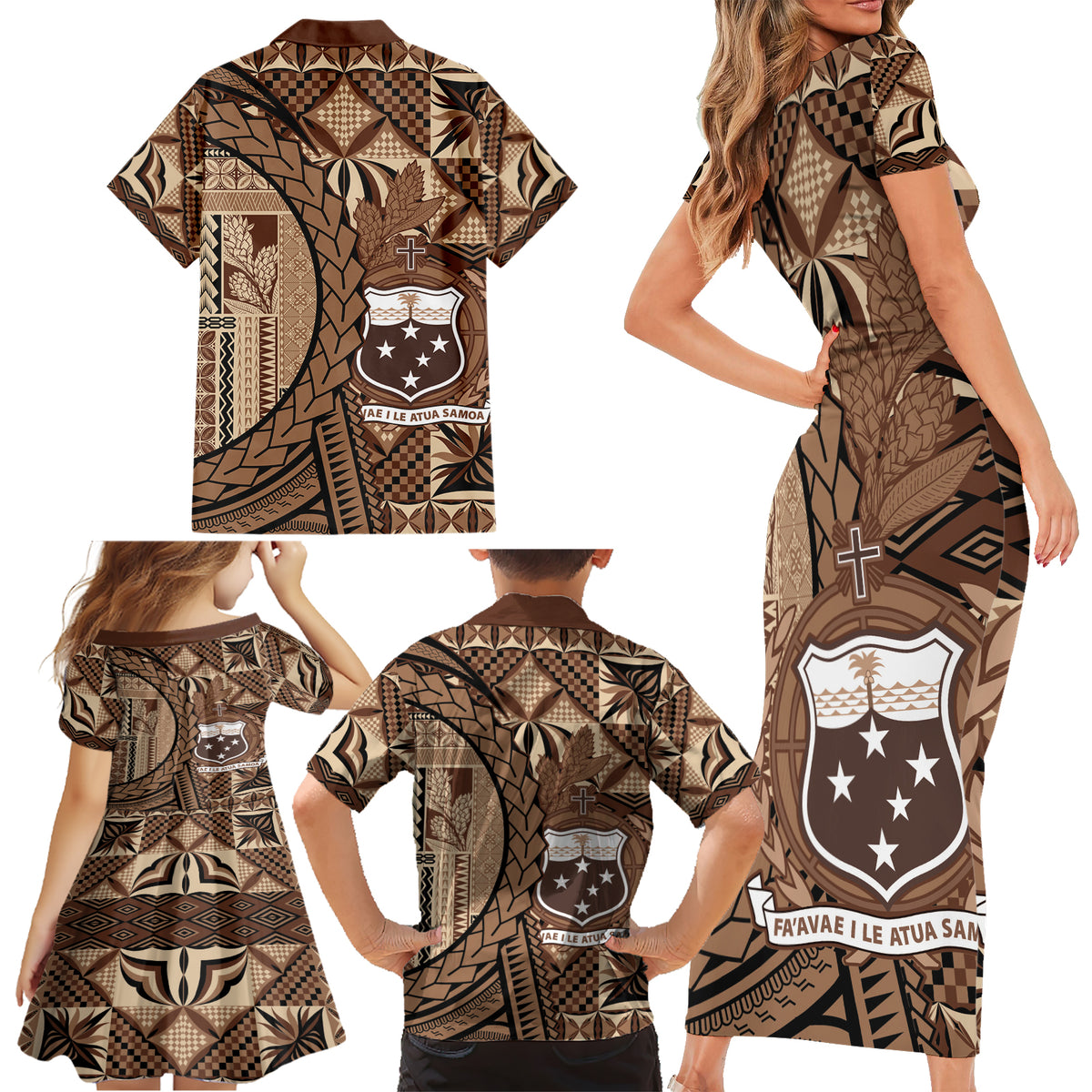 Samoa Siapo Family Matching Short Sleeve Bodycon Dress and Hawaiian Shirt Happy Independence Day Vintage Vibes LT14 - Polynesian Pride