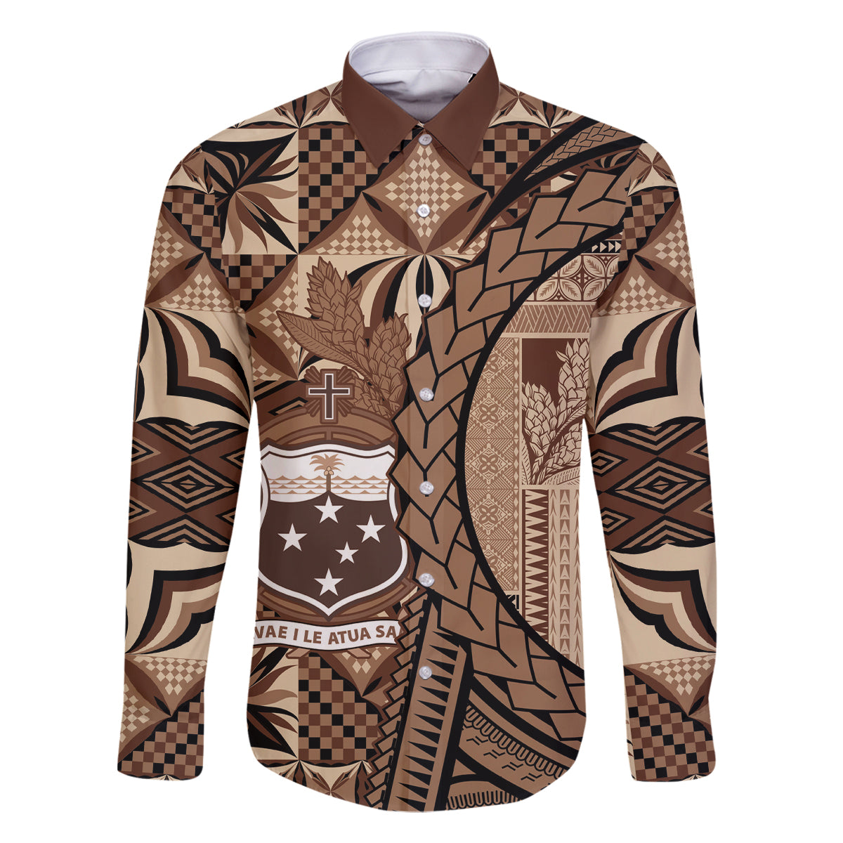 Samoa Siapo Family Matching Tank Maxi Dress and Hawaiian Shirt Happy Independence Day Vintage Vibes LT14 Dad's Shirt - Long Sleeve Brown - Polynesian Pride