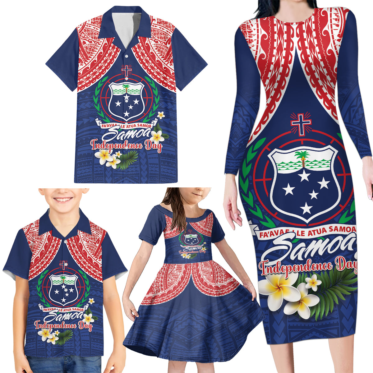 Samoan Independence Day Family Matching Long Sleeve Bodycon Dress and Hawaiian Shirt Manuia Le Tutoatasi O Samoa LT14 - Polynesian Pride