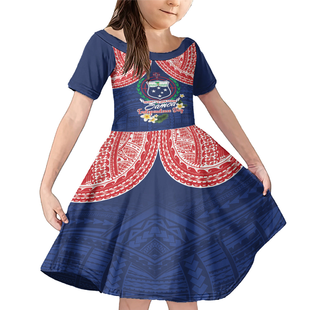 Samoan Independence Day Family Matching Mermaid Dress and Hawaiian Shirt Manuia Le Tutoatasi O Samoa LT14 Daughter's Dress Blue - Polynesian Pride