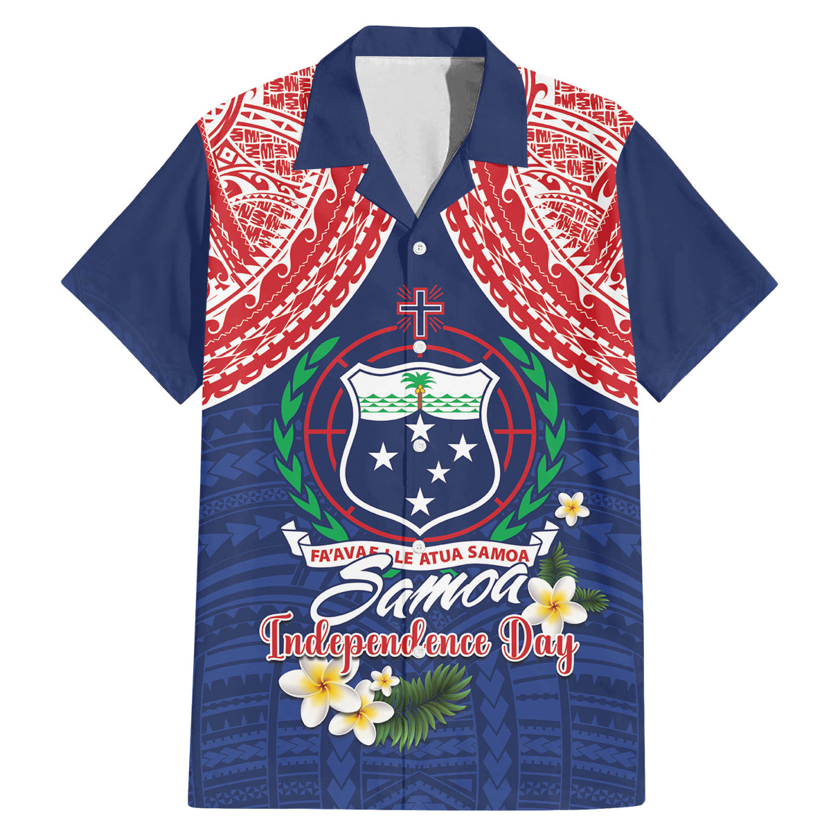 Samoan Independence Day Family Matching Mermaid Dress and Hawaiian Shirt Manuia Le Tutoatasi O Samoa LT14 Dad's Shirt - Short Sleeve Blue - Polynesian Pride