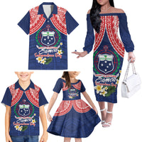 Samoan Independence Day Family Matching Off The Shoulder Long Sleeve Dress and Hawaiian Shirt Manuia Le Tutoatasi O Samoa LT14 - Polynesian Pride