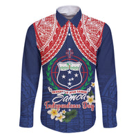 Samoan Independence Day Family Matching Off The Shoulder Long Sleeve Dress and Hawaiian Shirt Manuia Le Tutoatasi O Samoa LT14 Dad's Shirt - Long Sleeve Blue - Polynesian Pride
