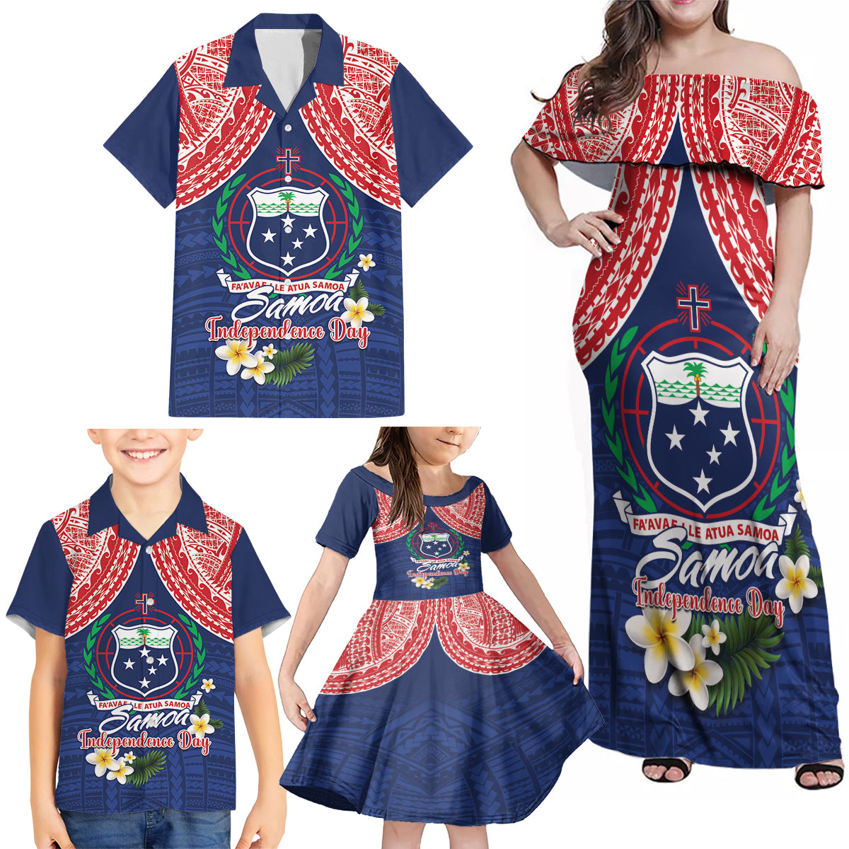 Samoan Independence Day Family Matching Off Shoulder Maxi Dress and Hawaiian Shirt Manuia Le Tutoatasi O Samoa LT14 - Polynesian Pride