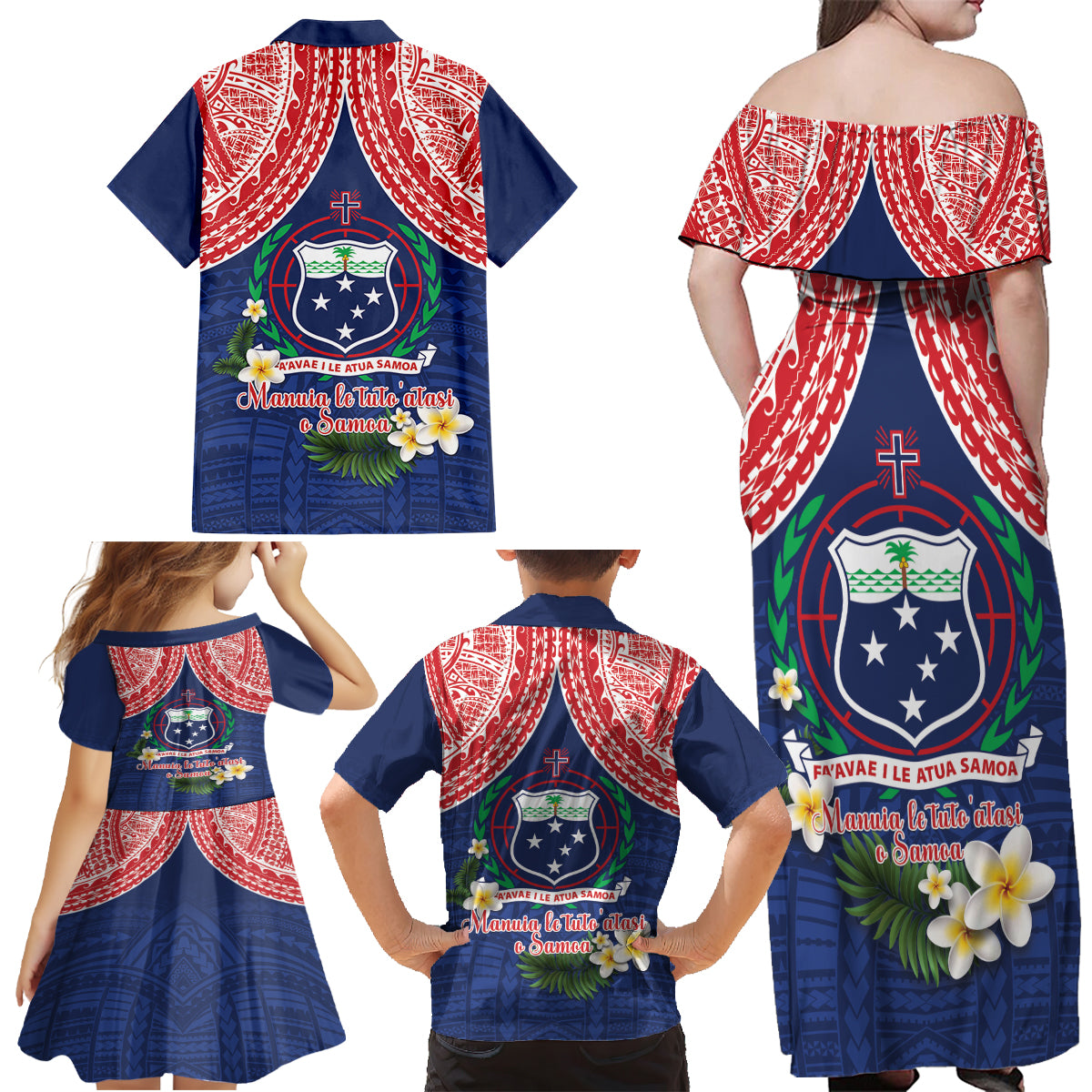 Samoan Independence Day Family Matching Off Shoulder Maxi Dress and Hawaiian Shirt Manuia Le Tutoatasi O Samoa LT14 - Polynesian Pride