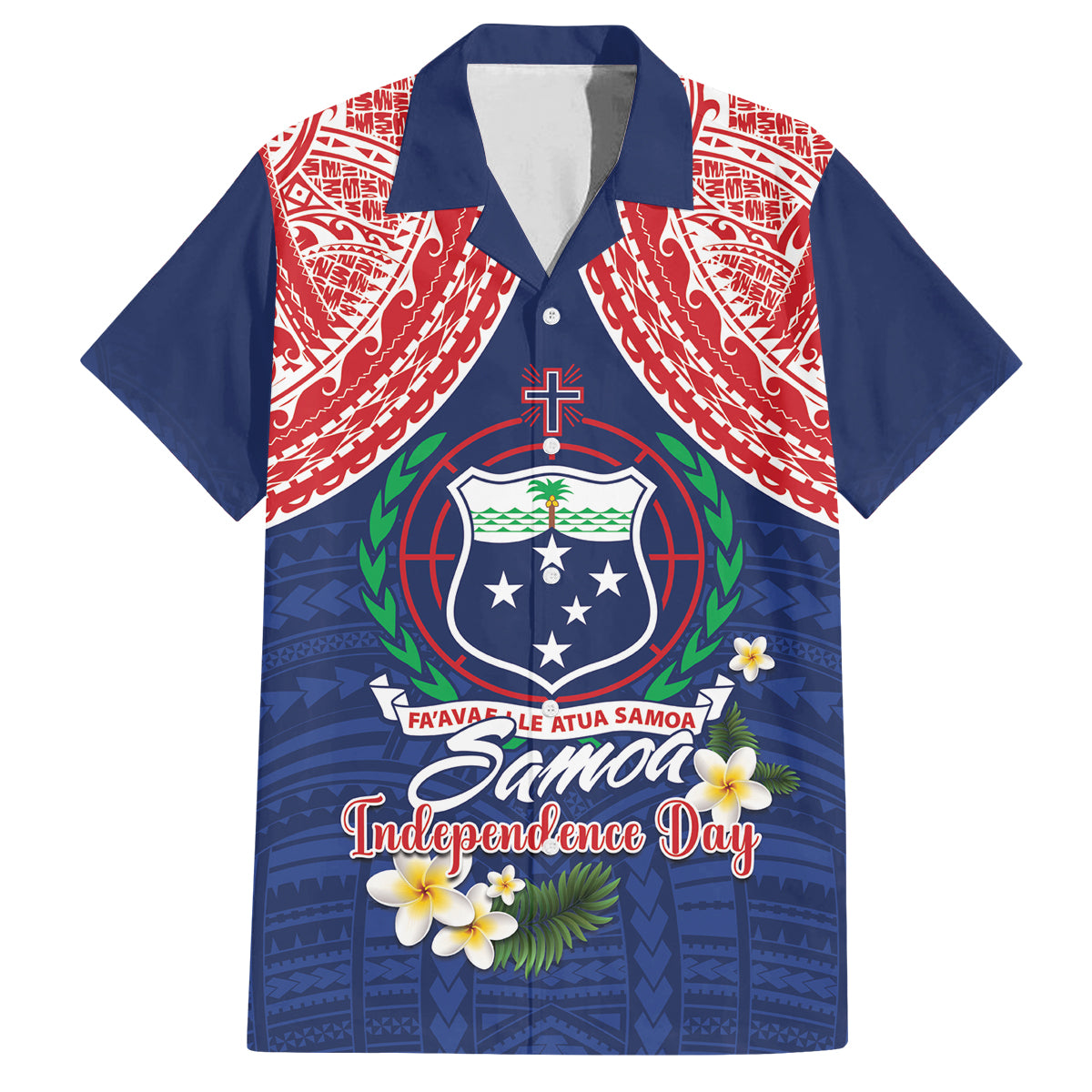 Samoan Independence Day Family Matching Summer Maxi Dress and Hawaiian Shirt Manuia Le Tutoatasi O Samoa LT14 Dad's Shirt - Short Sleeve Blue - Polynesian Pride
