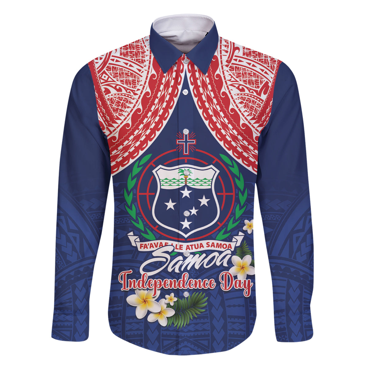 Samoan Independence Day Family Matching Tank Maxi Dress and Hawaiian Shirt Manuia Le Tutoatasi O Samoa LT14 Dad's Shirt - Long Sleeve Blue - Polynesian Pride