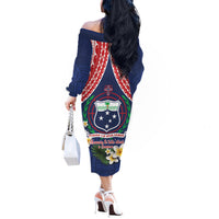 Samoan Independence Day Off The Shoulder Long Sleeve Dress Manuia Le Tutoatasi O Samoa LT14 - Polynesian Pride