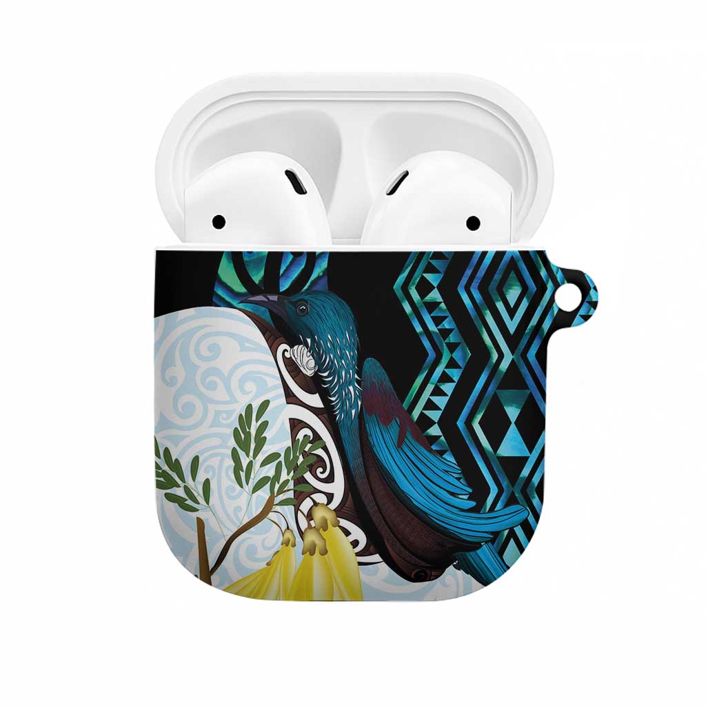 New Zealand Silver Fern Tui Bird AirPods Case Maori Kowhai Paua Shell Taniko Motifs LT14 Turquoise - Polynesian Pride