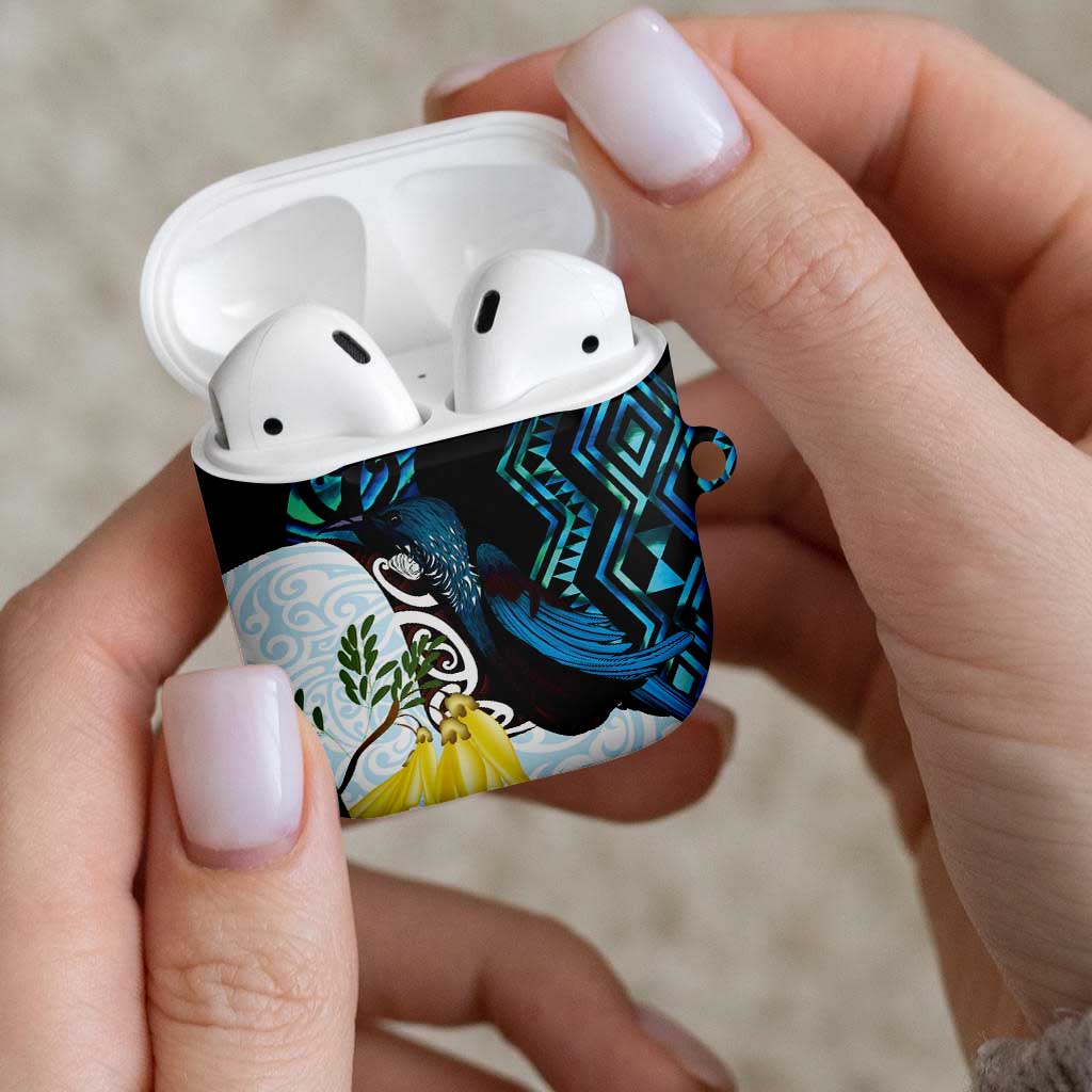 New Zealand Silver Fern Tui Bird AirPods Case Maori Kowhai Paua Shell Taniko Motifs LT14 - Polynesian Pride