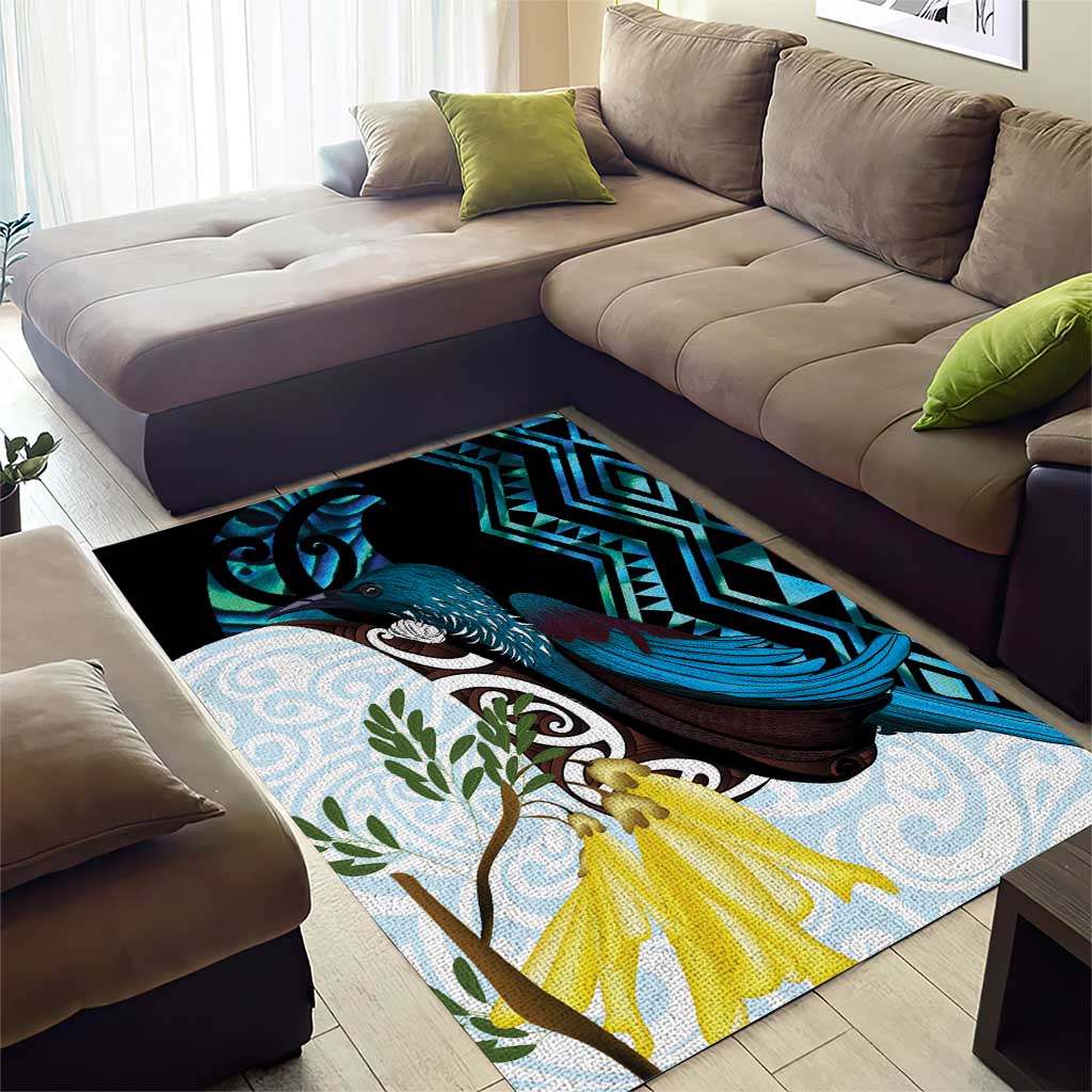 New Zealand Silver Fern Tui Bird Area Rug Maori Kowhai Paua Shell Taniko Motifs LT14 - Polynesian Pride