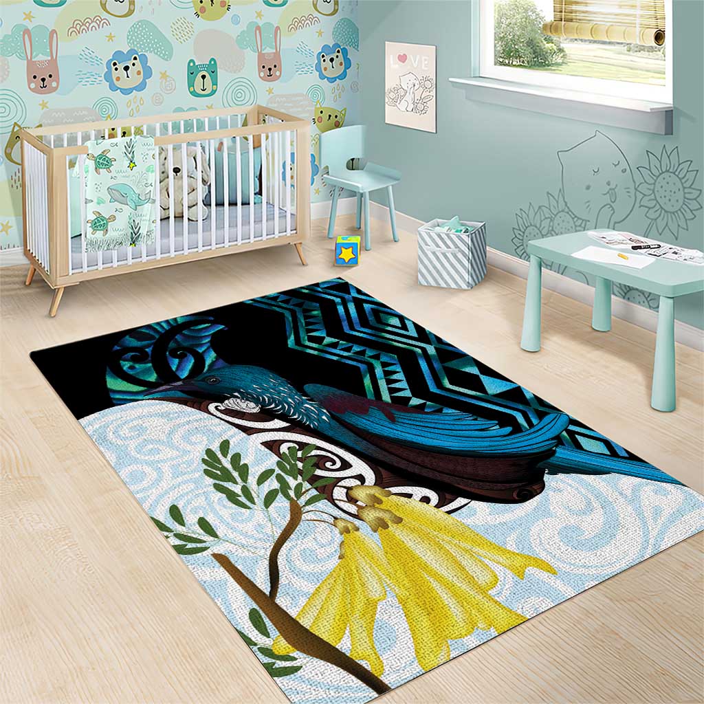New Zealand Silver Fern Tui Bird Area Rug Maori Kowhai Paua Shell Taniko Motifs LT14 - Polynesian Pride