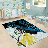 New Zealand Silver Fern Tui Bird Area Rug Maori Kowhai Paua Shell Taniko Motifs LT14 - Polynesian Pride