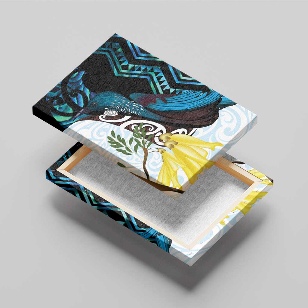 New Zealand Silver Fern Tui Bird Canvas Wall Art Maori Kowhai Paua Shell Taniko Motifs LT14 - Polynesian Pride