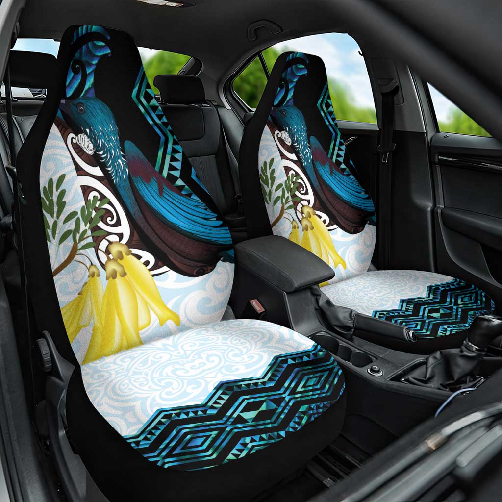 New Zealand Silver Fern Tui Bird Car Seat Cover Maori Kowhai Paua Shell Taniko Motifs LT14 One Size Turquoise - Polynesian Pride