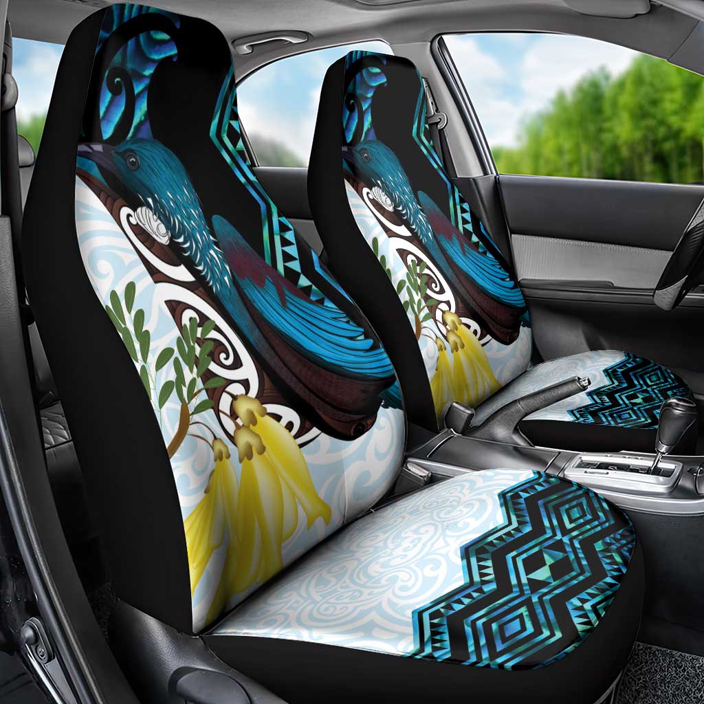 New Zealand Silver Fern Tui Bird Car Seat Cover Maori Kowhai Paua Shell Taniko Motifs LT14 - Polynesian Pride