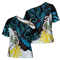 New Zealand Silver Fern Tui Bird Cross Shoulder Shirt Maori Kowhai Paua Shell Taniko Motifs LT14 - Polynesian Pride