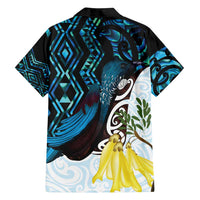 New Zealand Silver Fern Tui Bird Family Matching Long Sleeve Bodycon Dress and Hawaiian Shirt Maori Kowhai Paua Shell Taniko Motifs LT14 - Polynesian Pride