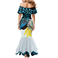 New Zealand Silver Fern Tui Bird Family Matching Mermaid Dress and Hawaiian Shirt Maori Kowhai Paua Shell Taniko Motifs LT14 - Polynesian Pride