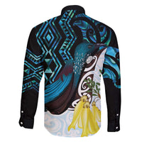 New Zealand Silver Fern Tui Bird Family Matching Off Shoulder Maxi Dress and Hawaiian Shirt Maori Kowhai Paua Shell Taniko Motifs LT14 - Polynesian Pride