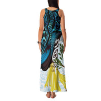 New Zealand Silver Fern Tui Bird Family Matching Tank Maxi Dress and Hawaiian Shirt Maori Kowhai Paua Shell Taniko Motifs LT14 - Polynesian Pride