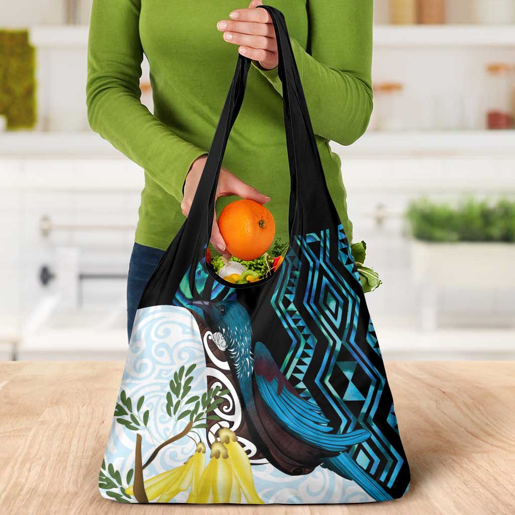 New Zealand Silver Fern Tui Bird Grocery Bag Maori Kowhai Paua Shell Taniko Motifs LT14 - Polynesian Pride