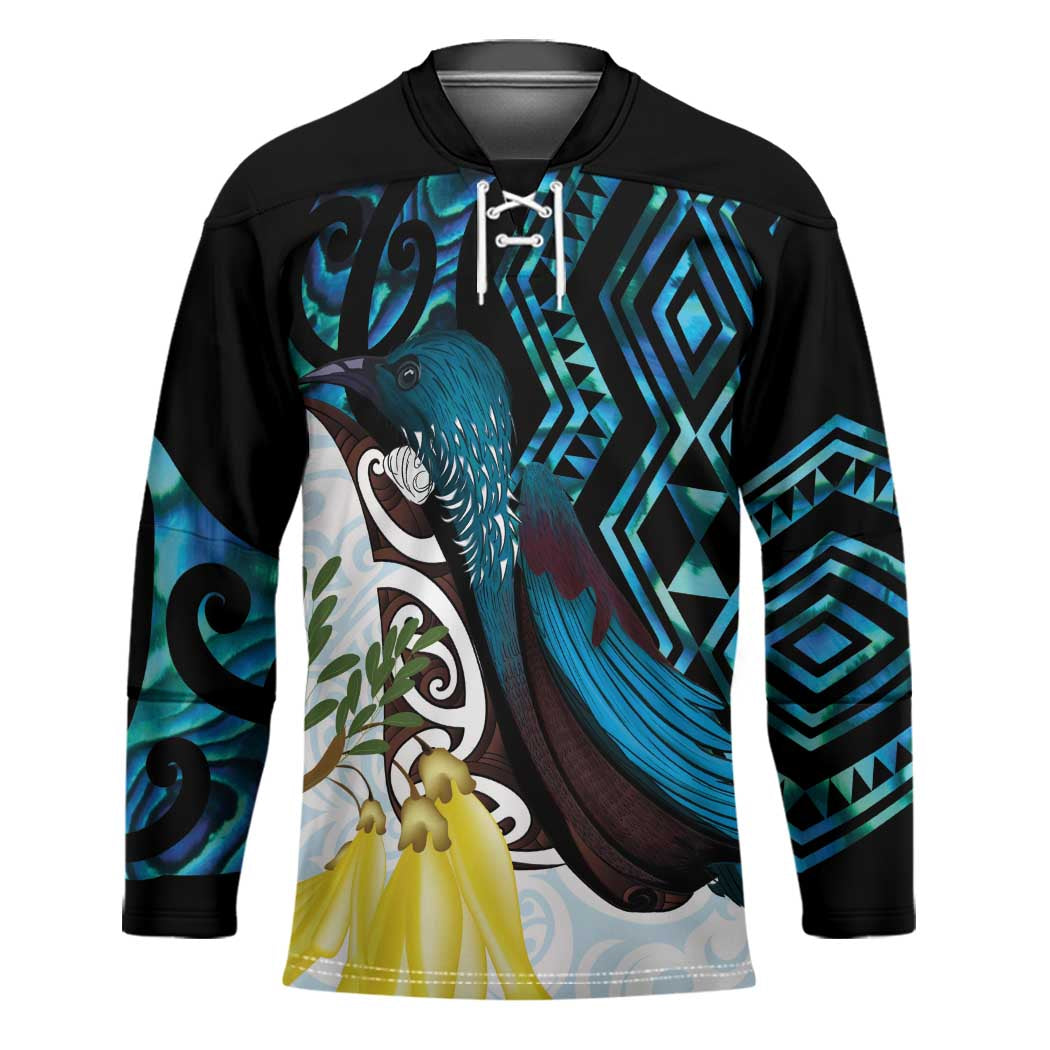 New Zealand Silver Fern Tui Bird Hockey Jersey Maori Kowhai Paua Shell Taniko Motifs - Polynesian Pride