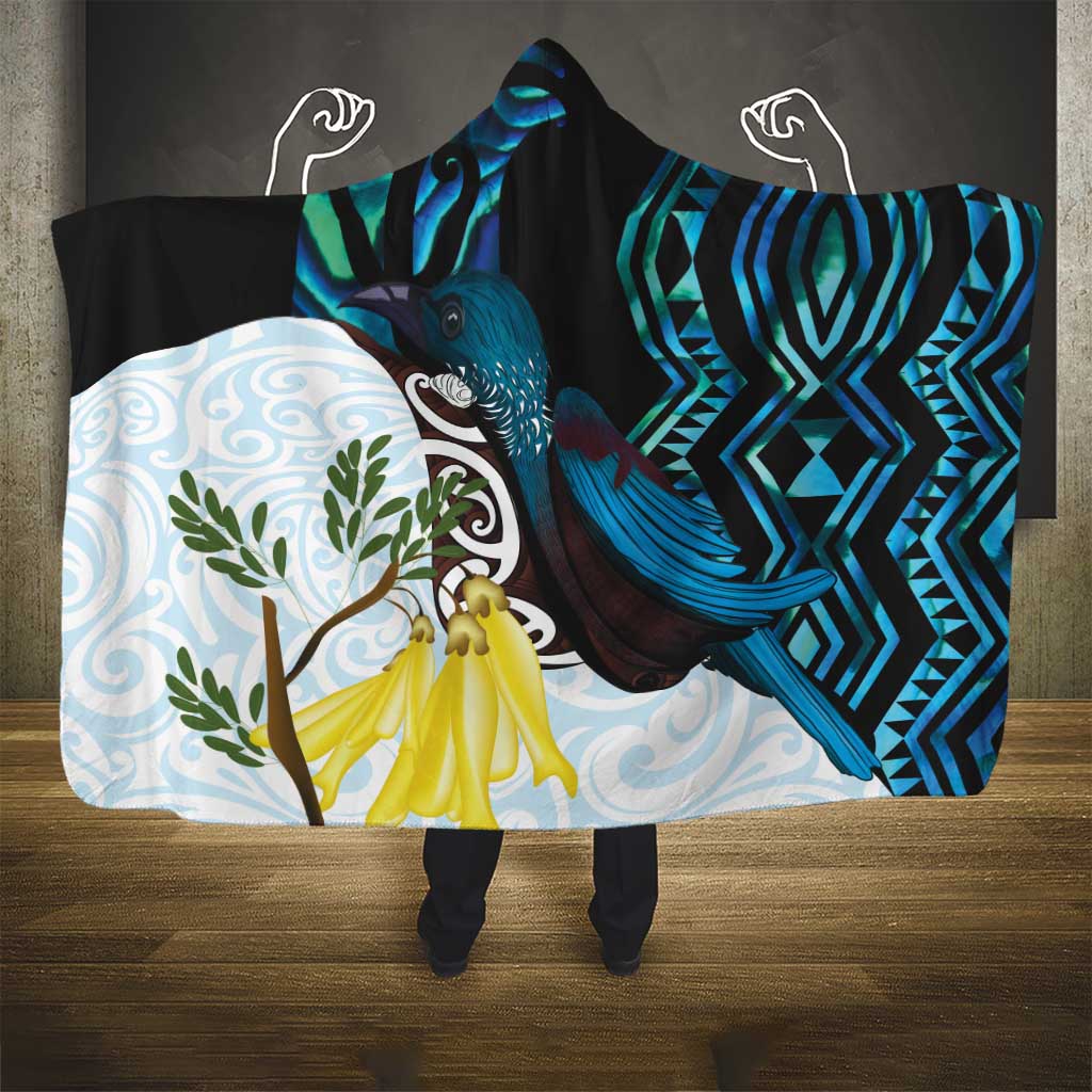 New Zealand Silver Fern Tui Bird Hooded Blanket Maori Kowhai Paua Shell Taniko Motifs LT14 - Polynesian Pride