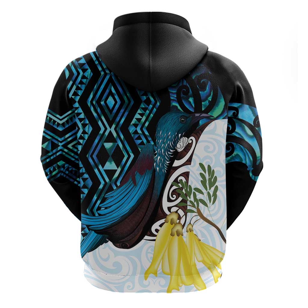 New Zealand Silver Fern Tui Bird Hoodie Maori Kowhai Paua Shell Taniko Motifs LT14 - Polynesian Pride
