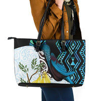New Zealand Silver Fern Tui Bird Leather Tote Bag Maori Kowhai Paua Shell Taniko Motifs LT14 - Polynesian Pride