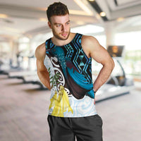 New Zealand Silver Fern Tui Bird Men Tank Top Maori Kowhai Paua Shell Taniko Motifs LT14 Turquoise - Polynesian Pride