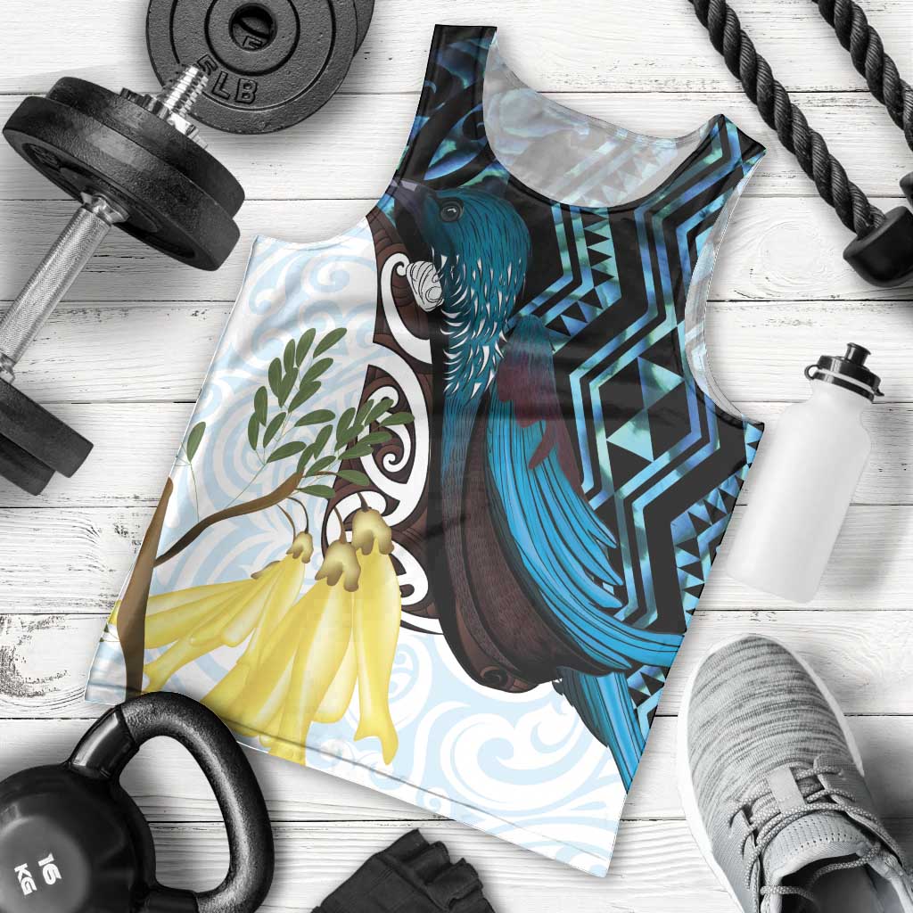 New Zealand Silver Fern Tui Bird Men Tank Top Maori Kowhai Paua Shell Taniko Motifs LT14 - Polynesian Pride