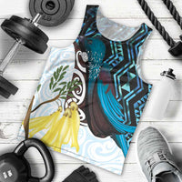 New Zealand Silver Fern Tui Bird Men Tank Top Maori Kowhai Paua Shell Taniko Motifs LT14 - Polynesian Pride