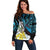 New Zealand Silver Fern Tui Bird Off Shoulder Sweater Maori Kowhai Paua Shell Taniko Motifs