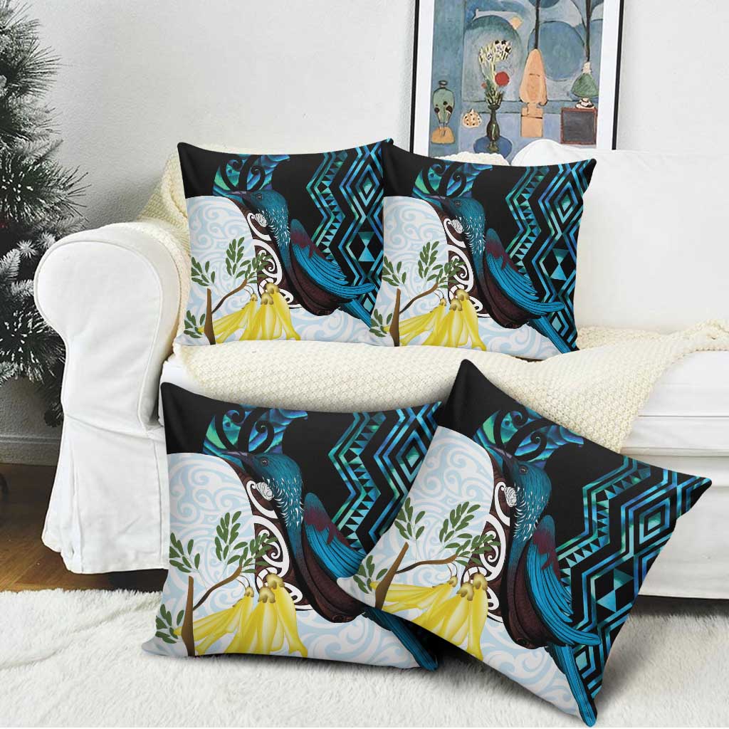 New Zealand Silver Fern Tui Bird Pillow Cover Maori Kowhai Paua Shell Taniko Motifs LT14 - Polynesian Pride