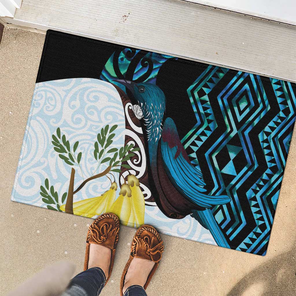 New Zealand Silver Fern Tui Bird Rubber Doormat Maori Kowhai Paua Shell Taniko Motifs LT14 - Polynesian Pride