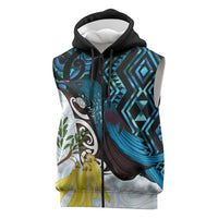 New Zealand Silver Fern Tui Bird Sleeveless Zip Hoodie Maori Kowhai Paua Shell Taniko Motifs LT14 Turquoise - Polynesian Pride