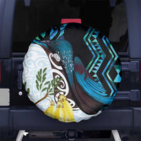 New Zealand Silver Fern Tui Bird Spare Tire Cover Maori Kowhai Paua Shell Taniko Motifs LT14 No hole Turquoise - Polynesian Pride