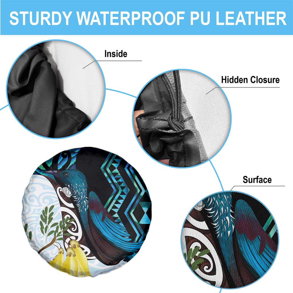 New Zealand Silver Fern Tui Bird Spare Tire Cover Maori Kowhai Paua Shell Taniko Motifs LT14 - Polynesian Pride
